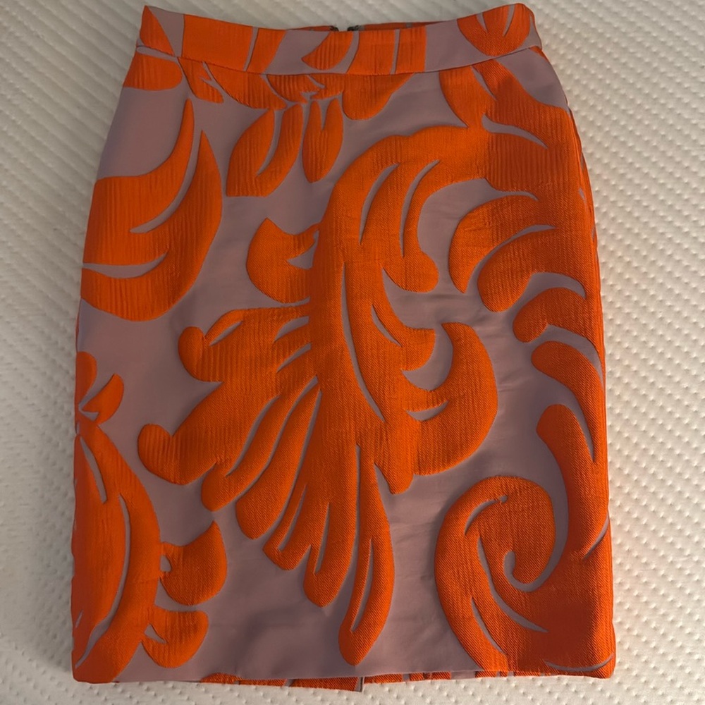 Ann Taylor Curvy Fan Leaf Orange Mauve Skirt 0P